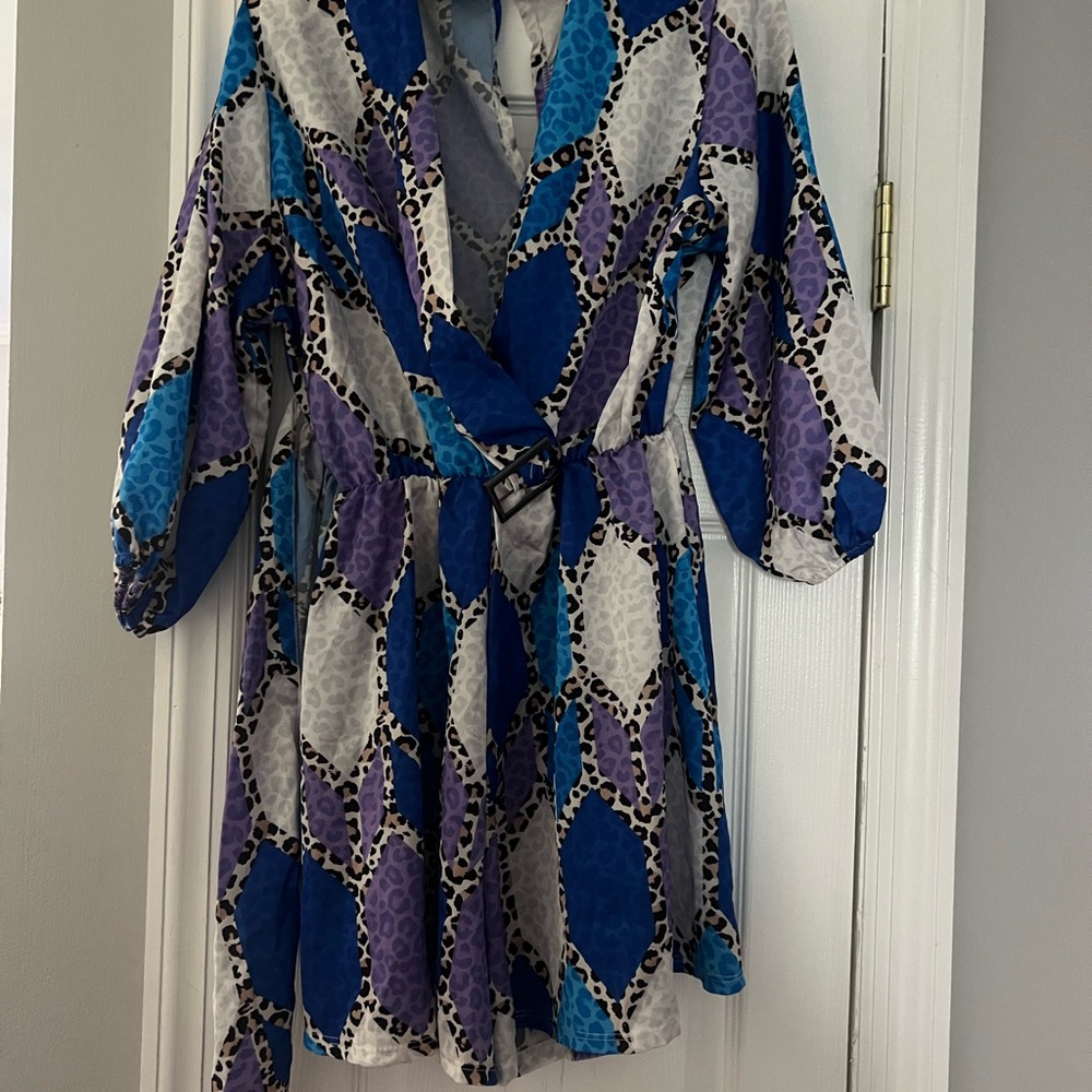 Colorful Geometric Patterned Wrap Dress